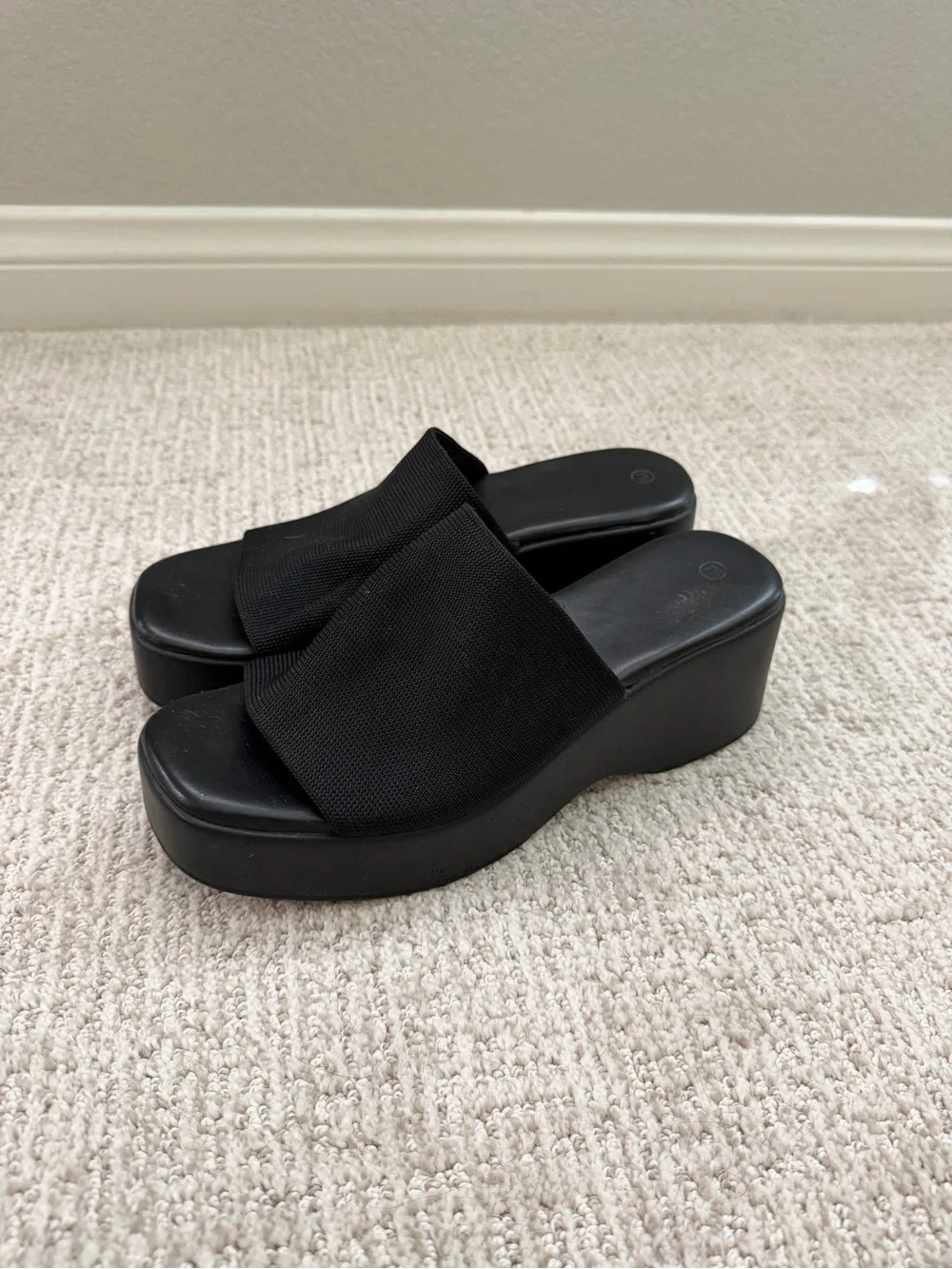 Black Platform Slide Sandals - Women